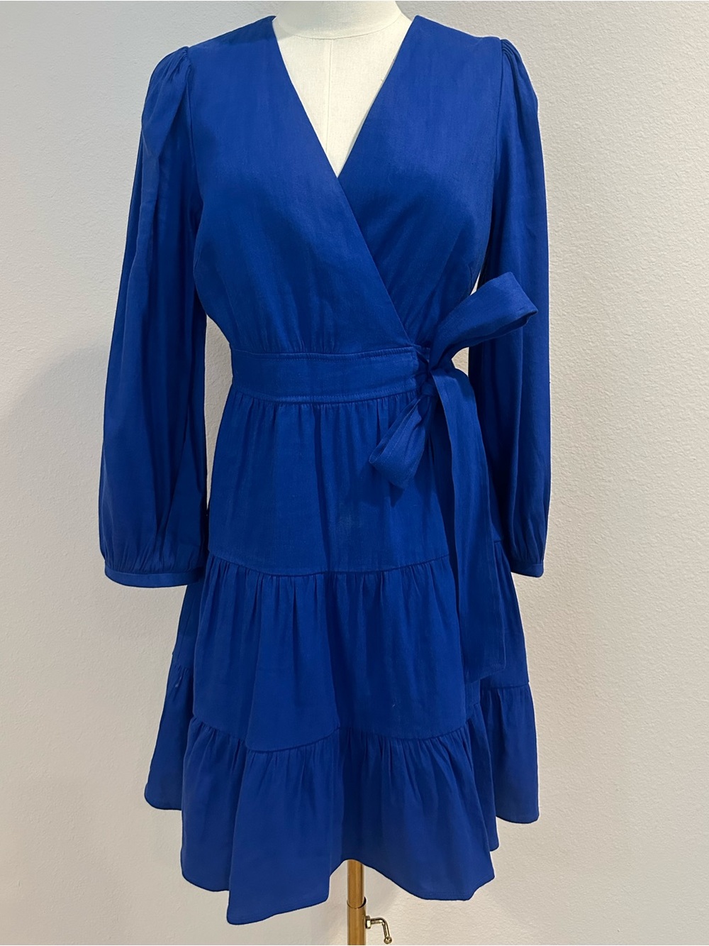 ANTONIO MELANI Royal Blue Long Sleeve Wrap Tiered Dress